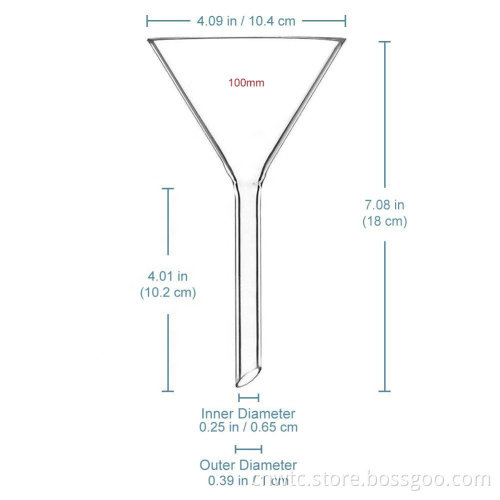 High Borosilicate Glass Funnel Sizes: 60mm, 75mm, 90mm, 120mm, 150mm